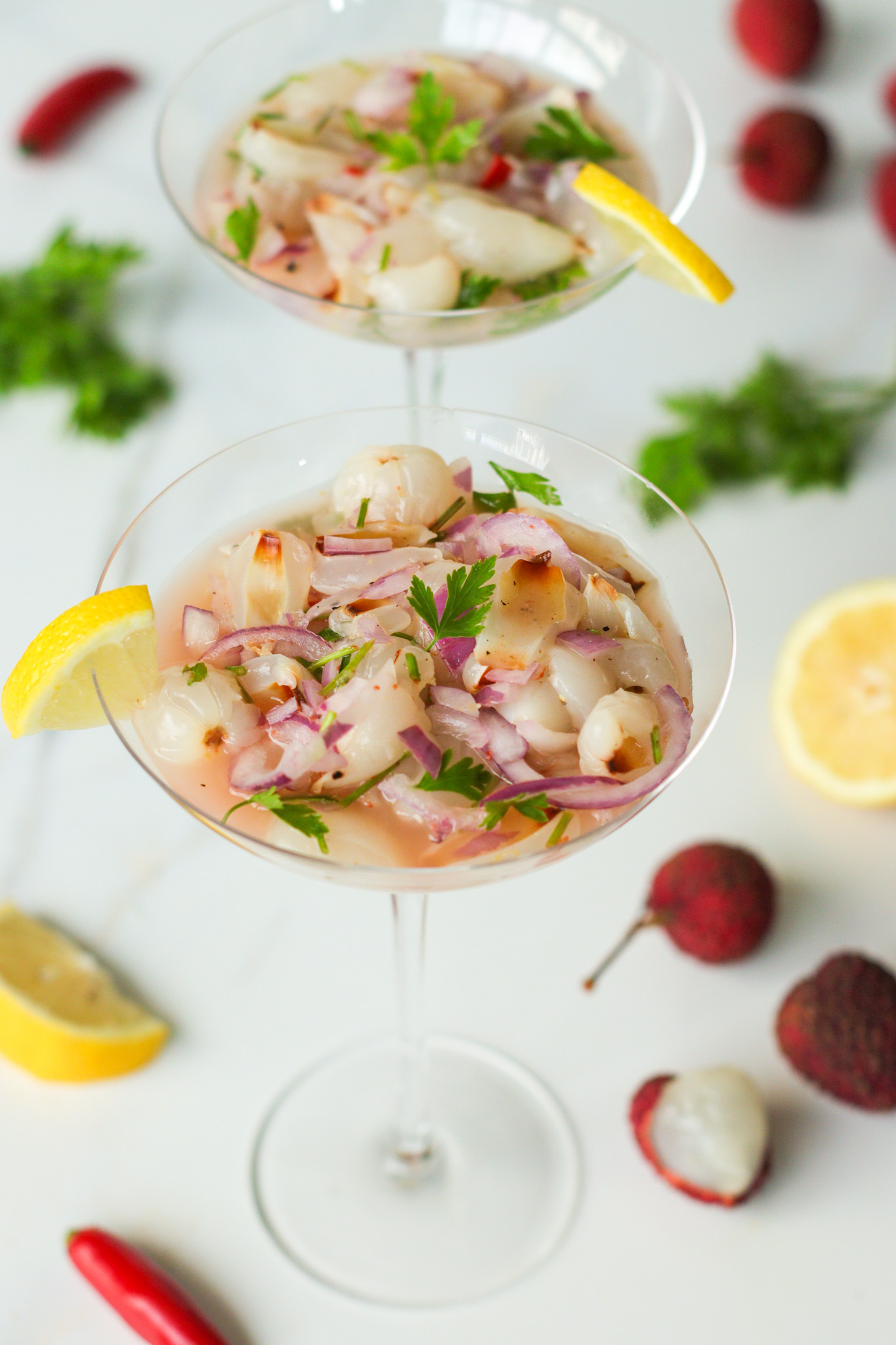 ceviche vegano de lichia 