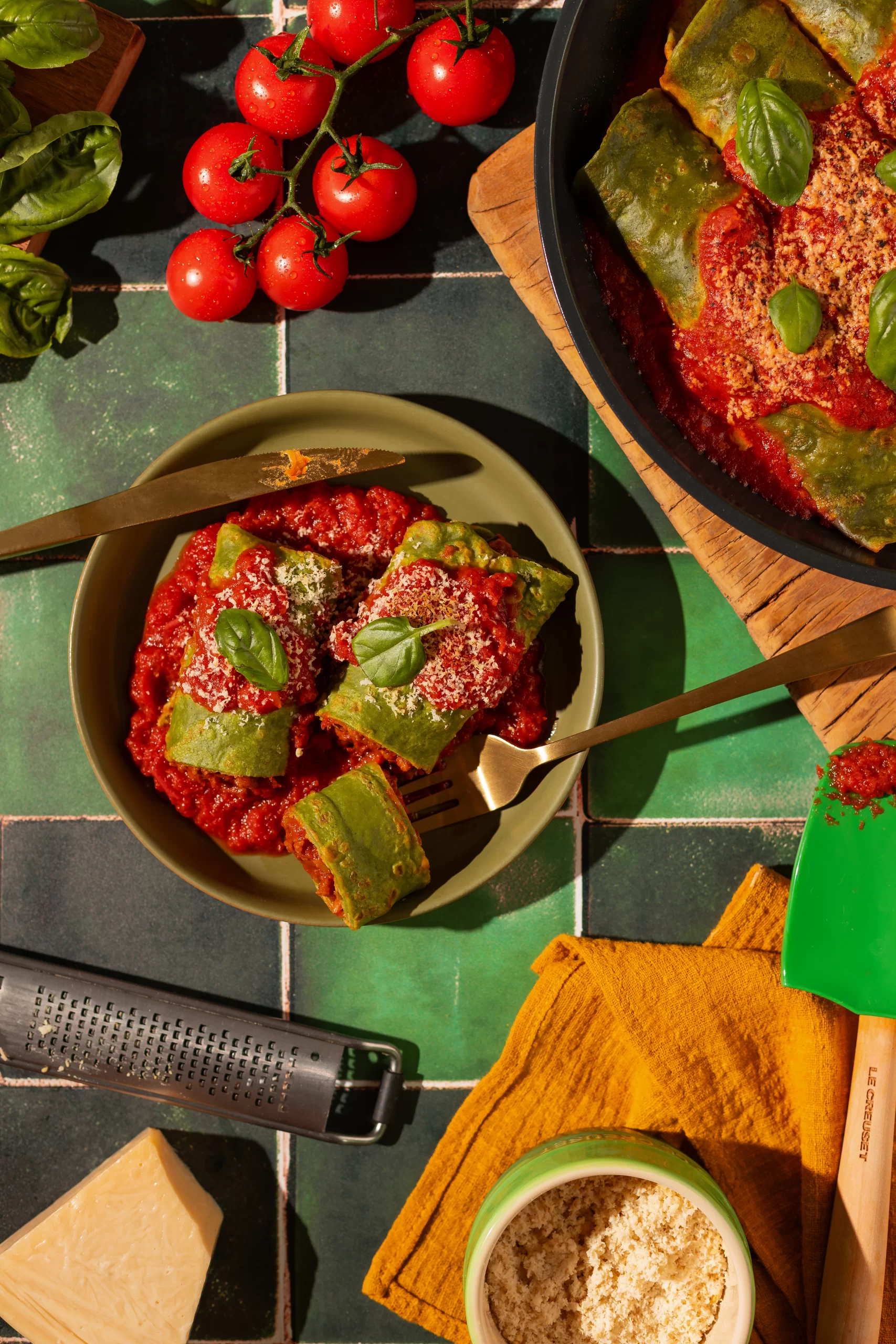 Panqueca de Espinafre vegana Recheada com carne de soja