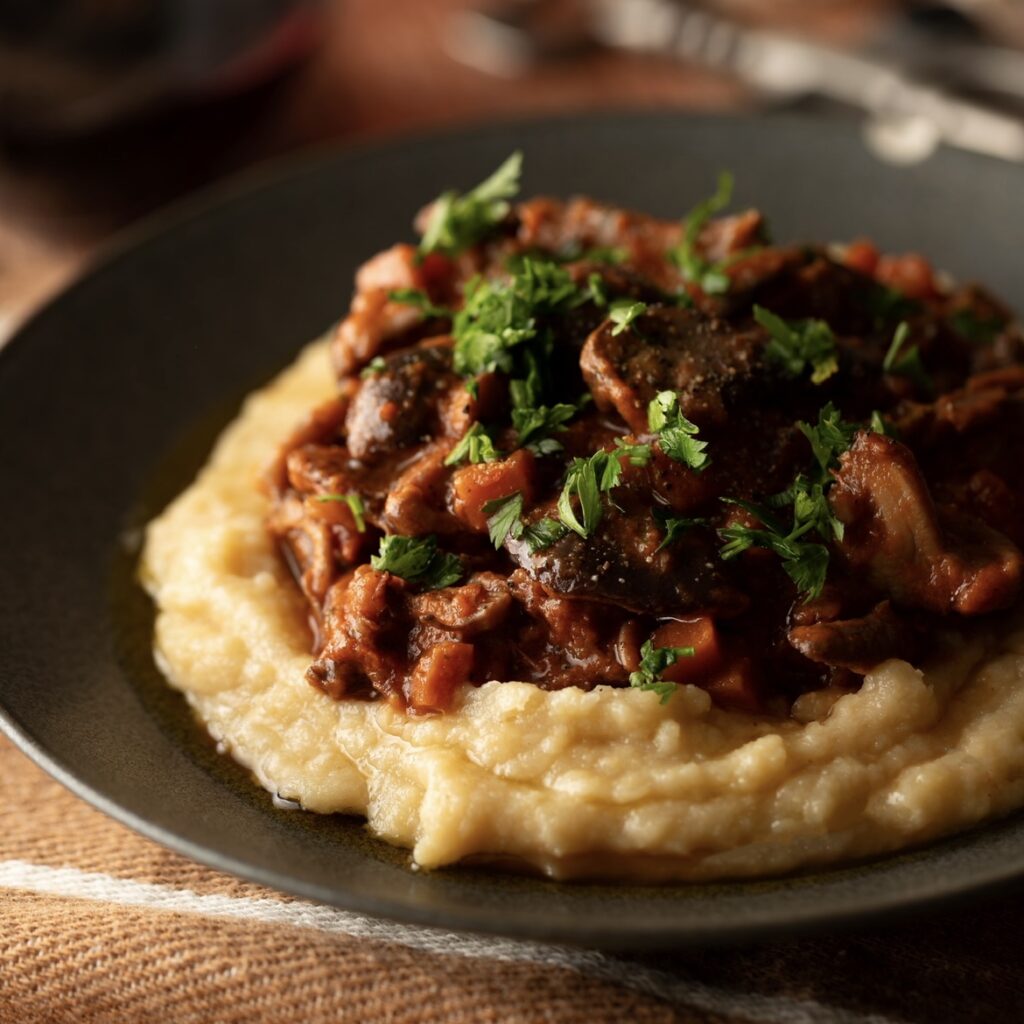 polenta com ragu de cogumelos