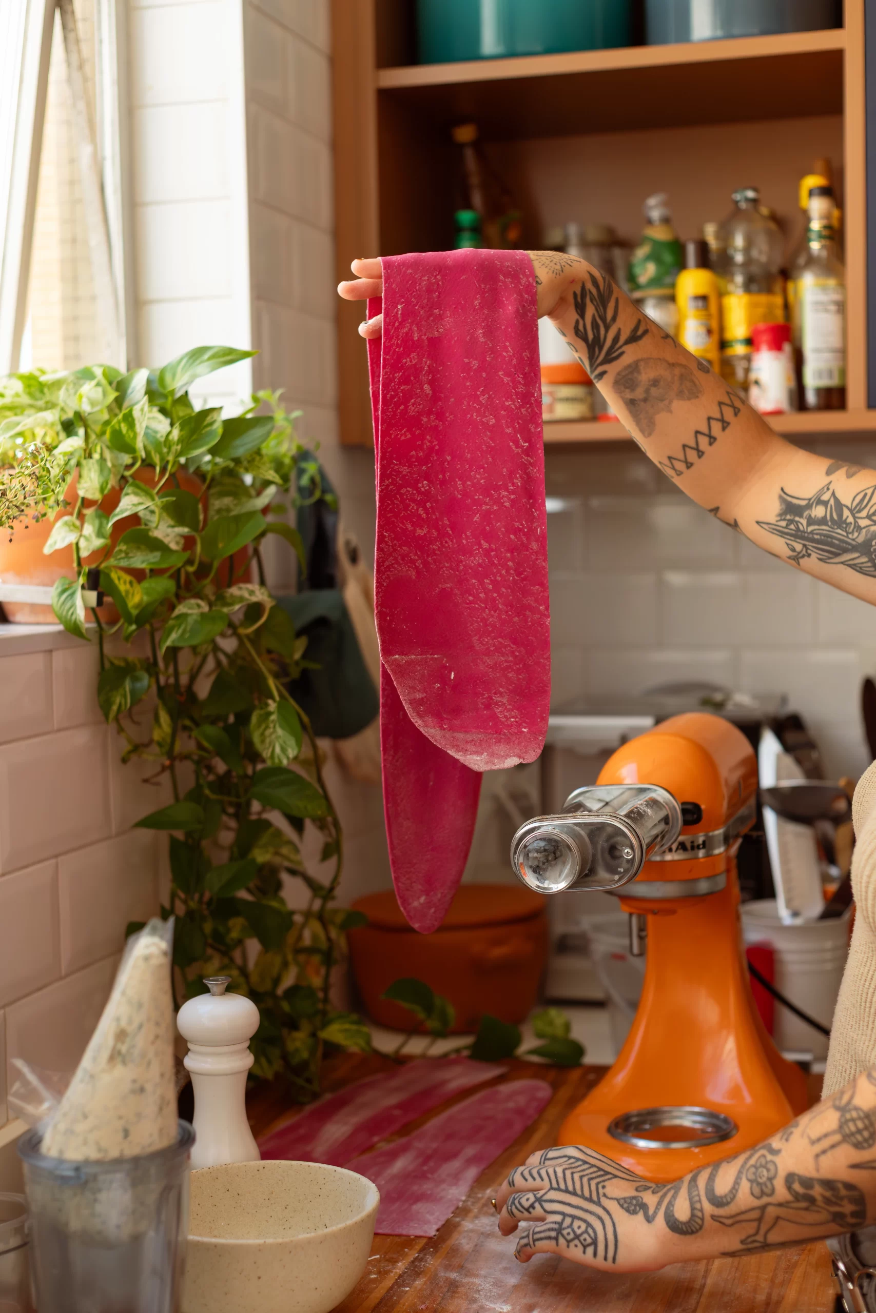 massa do Agnolotti de beterraba vegano